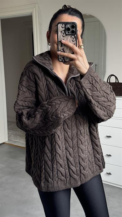 Örgü Kazak - Kahve