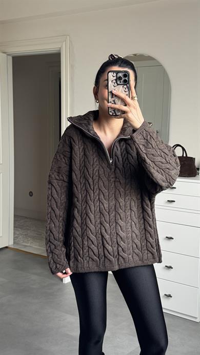 Örgü Kazak - Kahve