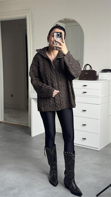 Örgü Kazak - Kahve