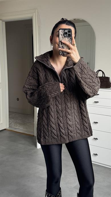 Örgü Kazak - Kahve