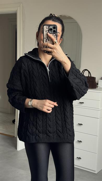 Örgü Kazak - Siyah 