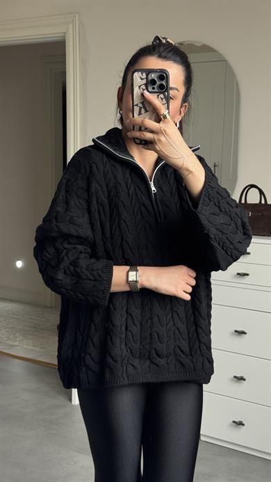 Örgü Kazak - Siyah 