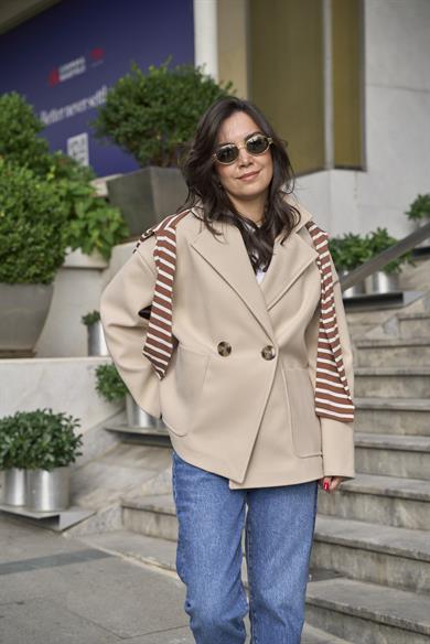 Oversize Kaşe Palto - Bej 