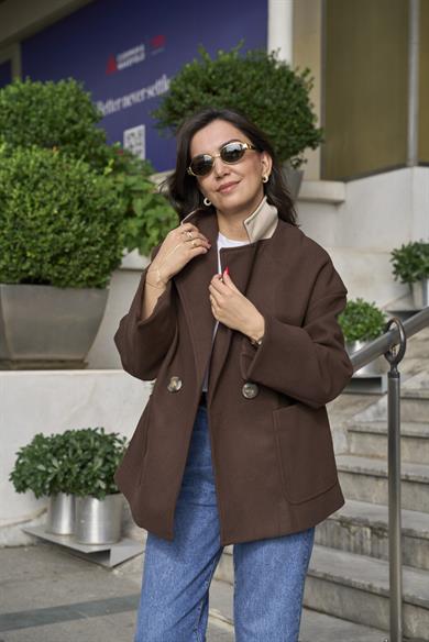 Oversize Kaşe Palto - Kahverengi