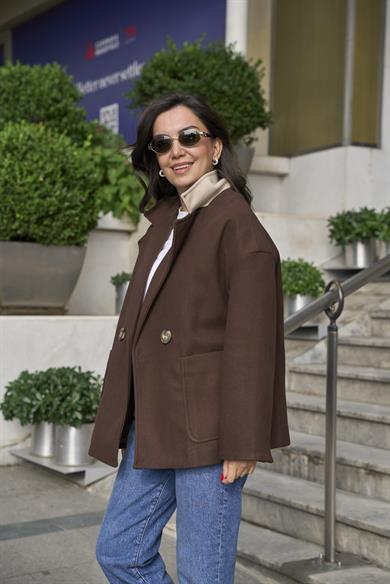 Oversize Kaşe Palto - Kahverengi