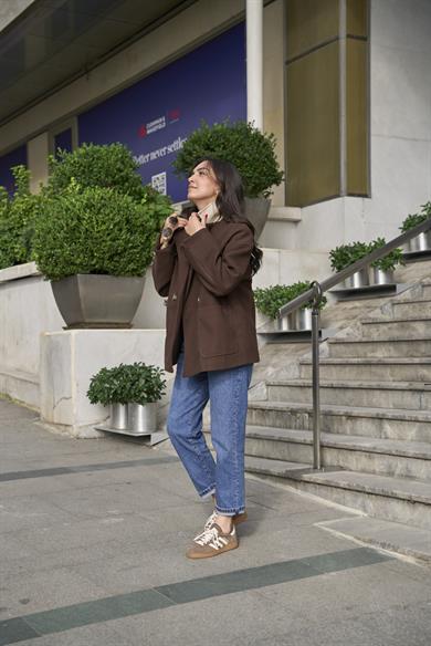 Oversize Kaşe Palto - Kahverengi