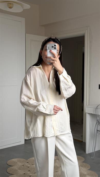 Oversize Transparan Gömlek - Bej 