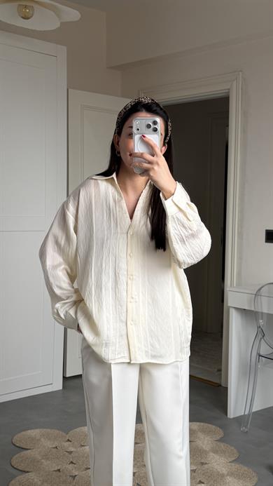 Oversize Transparan Gömlek - Bej 
