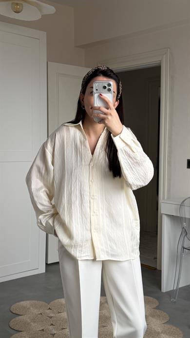 Oversize Transparan Gömlek - Bej 