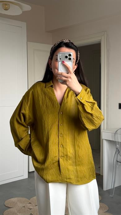 Oversize Transparan Gömlek - Olive 