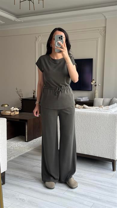 Oysh Beli Büzgülü Takım - Haki