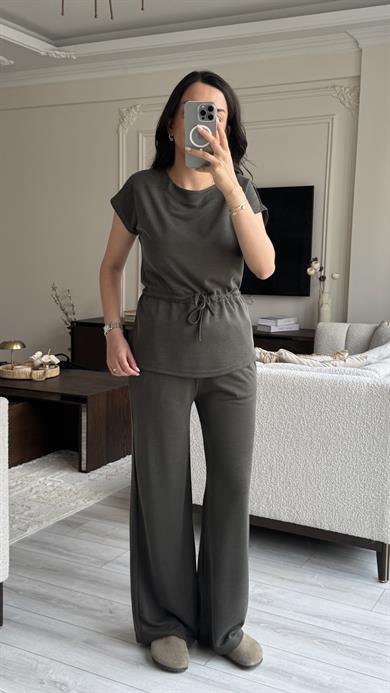 Oysh Beli Büzgülü Takım - Haki