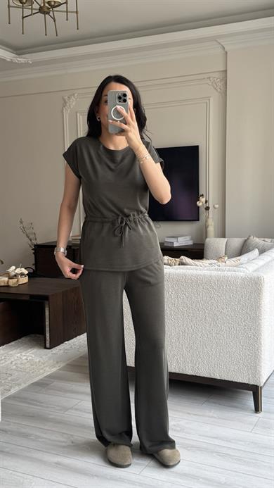 Oysh Beli Büzgülü Takım - Haki