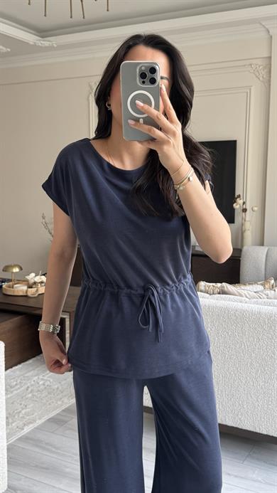 Oysh Beli Büzgülü Takım - Lacivert