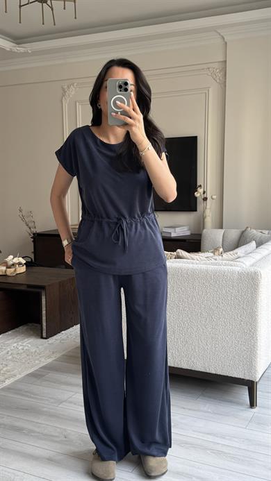 Oysh Beli Büzgülü Takım - Lacivert