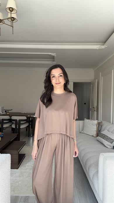 Oysh Kumaş Şalvar Takım - Vizon