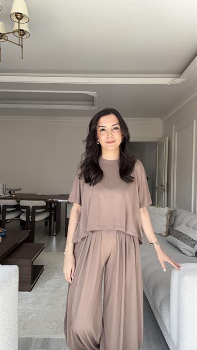 Oysh Kumaş Şalvar Takım - Vizon