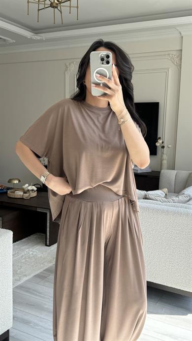 Oysh Kumaş Şalvar Takım - Vizon