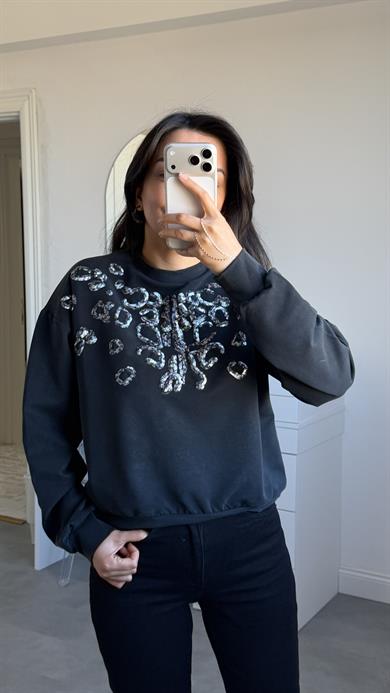 Payetli Antrasit Sweat