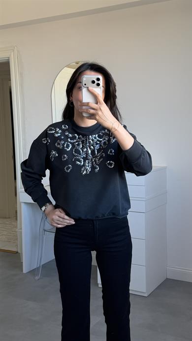 Payetli Antrasit Sweat