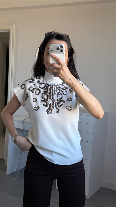 Payetli Model Bluz - Beyaz