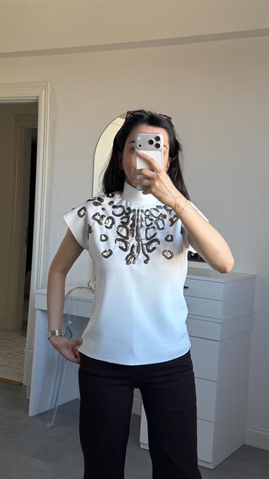 Payetli Model Bluz - Beyaz