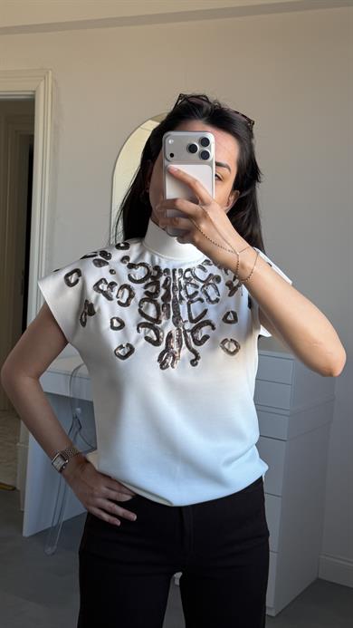 Payetli Model Bluz - Beyaz
