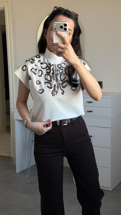 Payetli Model Bluz - Beyaz
