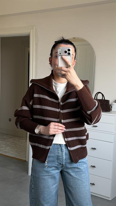 Rms Çizgili Hırka - Kahve