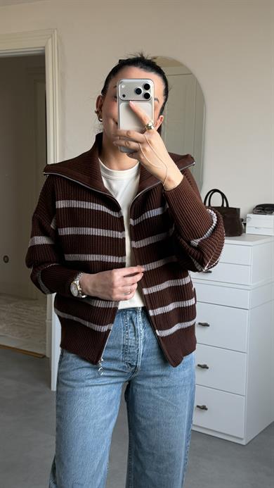 Rms Çizgili Hırka - Kahve