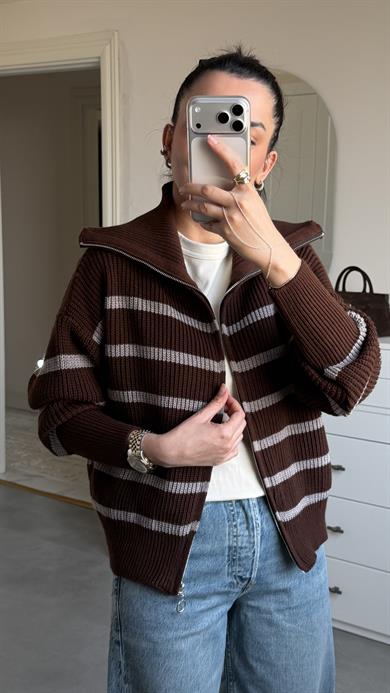 Rms Çizgili Hırka - Kahve