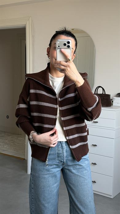 Rms Çizgili Hırka - Kahve