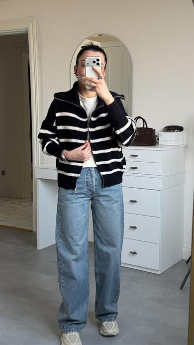 Rms Çizgili Hırka - Siyah