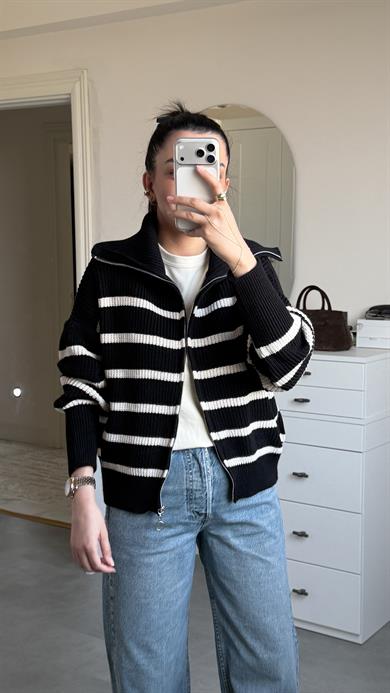 Rms Çizgili Hırka - Siyah