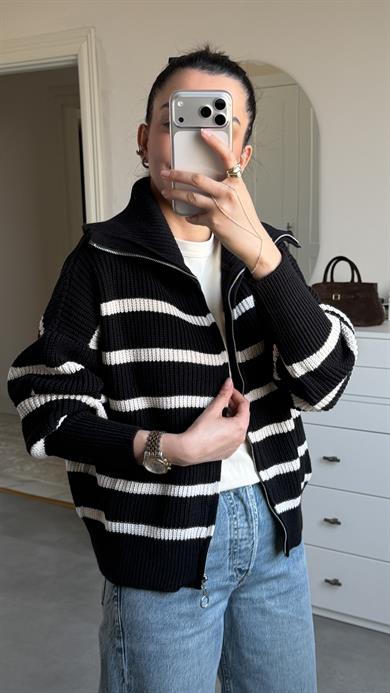 Rms Çizgili Hırka - Siyah