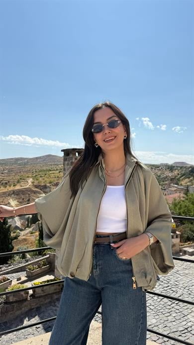 Saten Bomber Ceket - Haki 