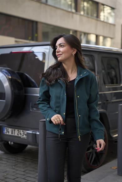 Süet Bomber Ceket  - Yeşil 