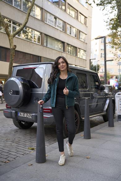 Süet Bomber Ceket  - Yeşil 