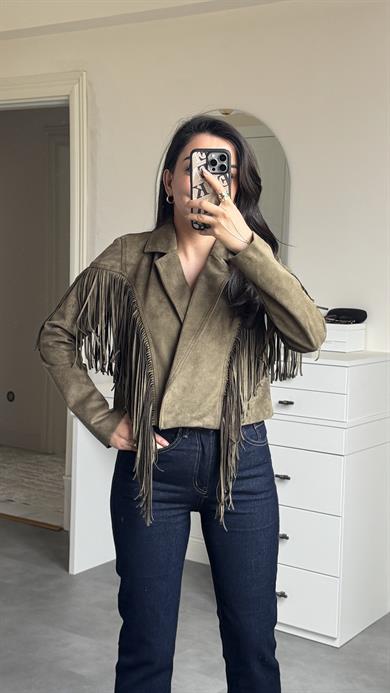 Süet Püsküllü Ceket - Haki 