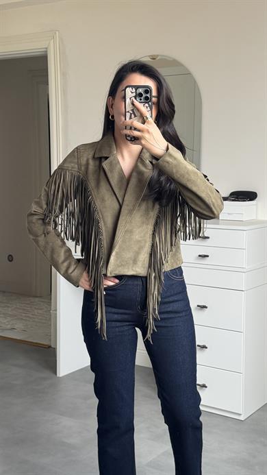 Süet Püsküllü Ceket - Haki 