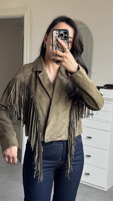 Süet Püsküllü Ceket - Haki 