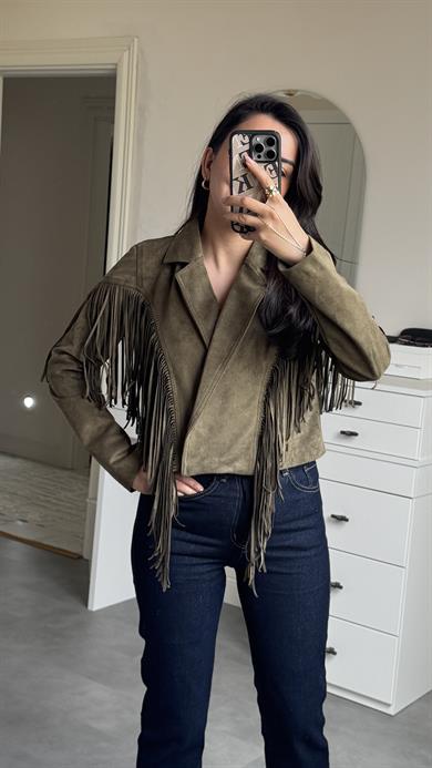 Süet Püsküllü Ceket - Haki 