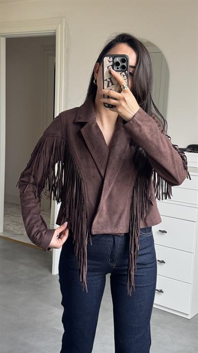 Süet Püsküllü Ceket - Kahve 