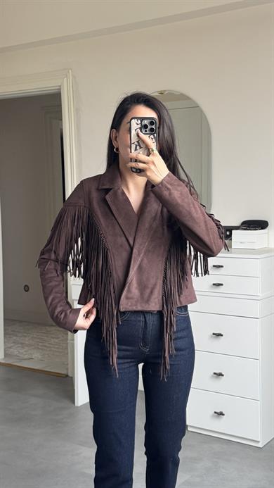 Süet Püsküllü Ceket - Kahve 