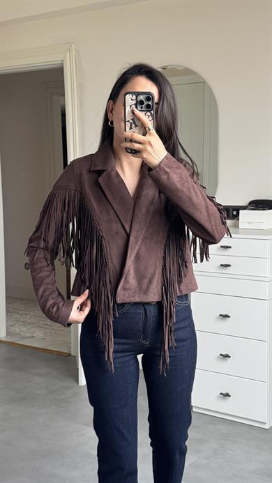 Süet Püsküllü Ceket - Kahve 