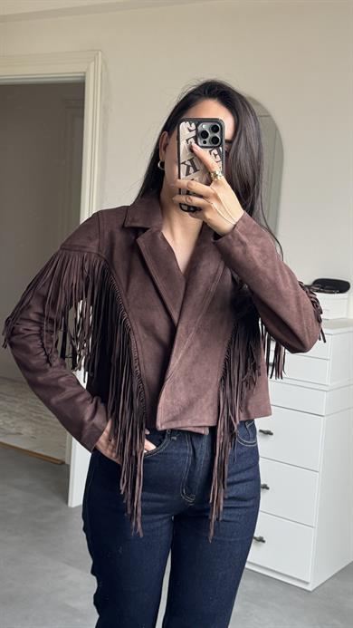 Süet Püsküllü Ceket - Kahve 