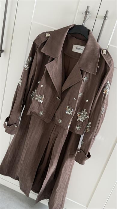 Taşlı 2Li Trenç - Kahve