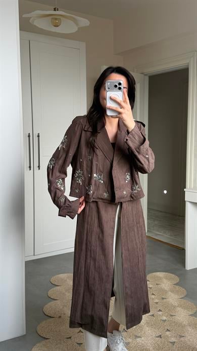 Taşlı 2Li Trenç - Kahve