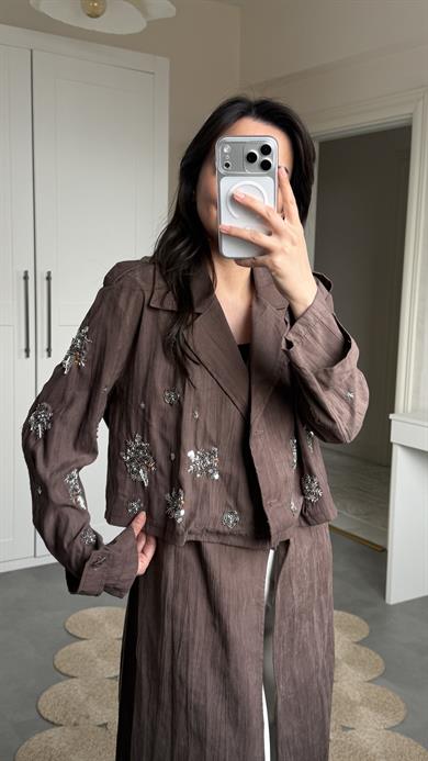 Taşlı 2Li Trenç - Kahve