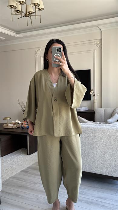 Tek Düğmeli Oversize Takım - Haki